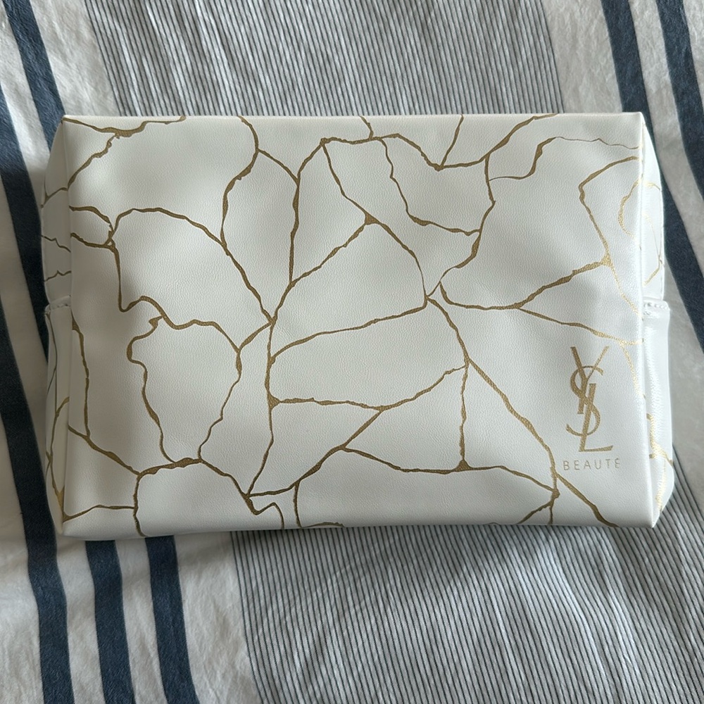 YSL brand new beaut make up travel bag. White w/gold.